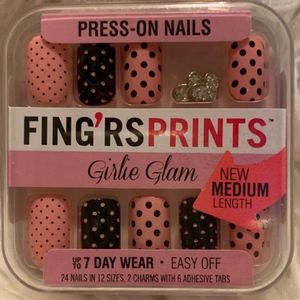 Pink and Black Polka Dot Press On Nails w/ Jewels